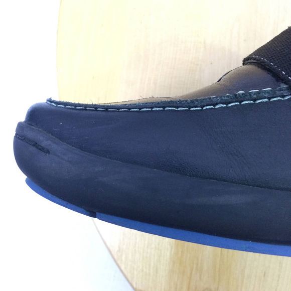 Indigo Women's Leather White Stitch Square Toe Buckle Slip On Wedge Loafer 7M - Picture 12 of 16